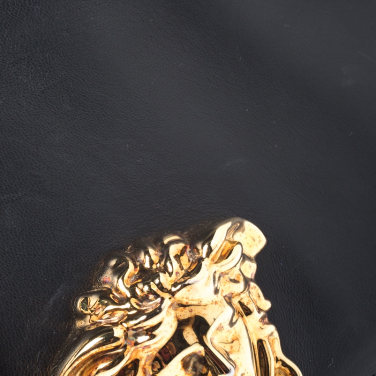 Pre Owned Versace Black Leather Medusa Shoulder Bag