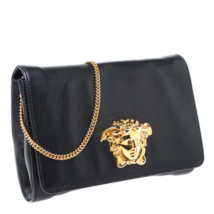 Pre Owned Versace Black Leather Medusa Shoulder Bag