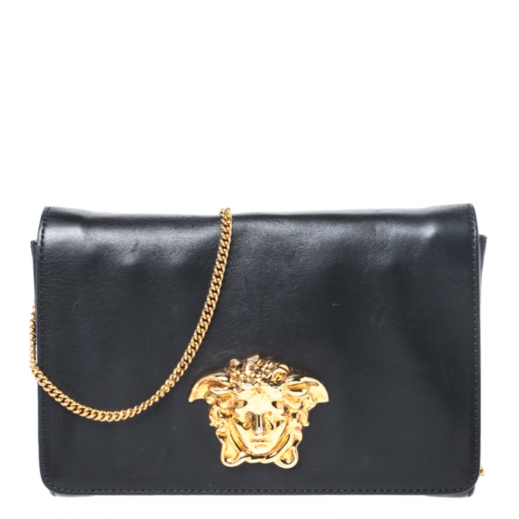 Pre Owned Versace Black Leather Medusa Shoulder Bag