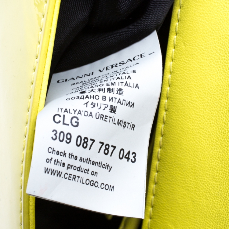 Pre Owned Versace Neon Yellow Patent Leather Medusa Chain Clutch
