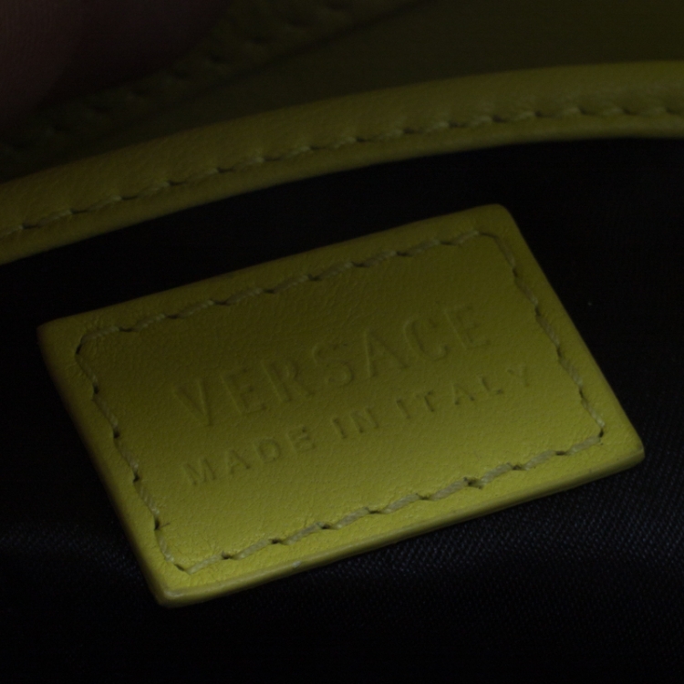 Pre Owned Versace Neon Yellow Patent Leather Medusa Chain Clutch