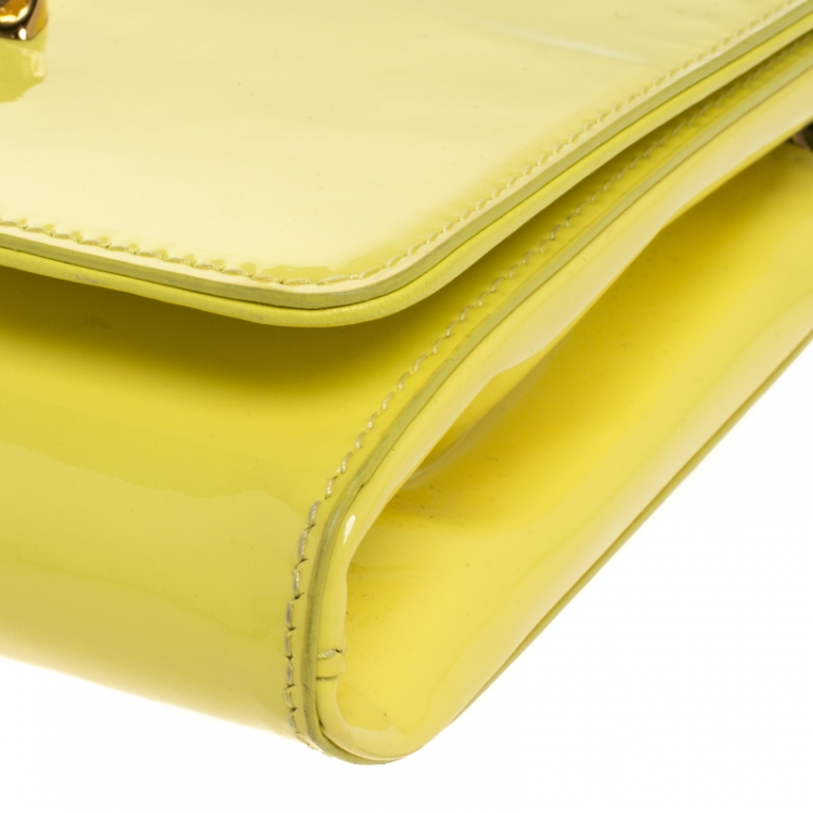 Pre Owned Versace Neon Yellow Patent Leather Medusa Chain Clutch