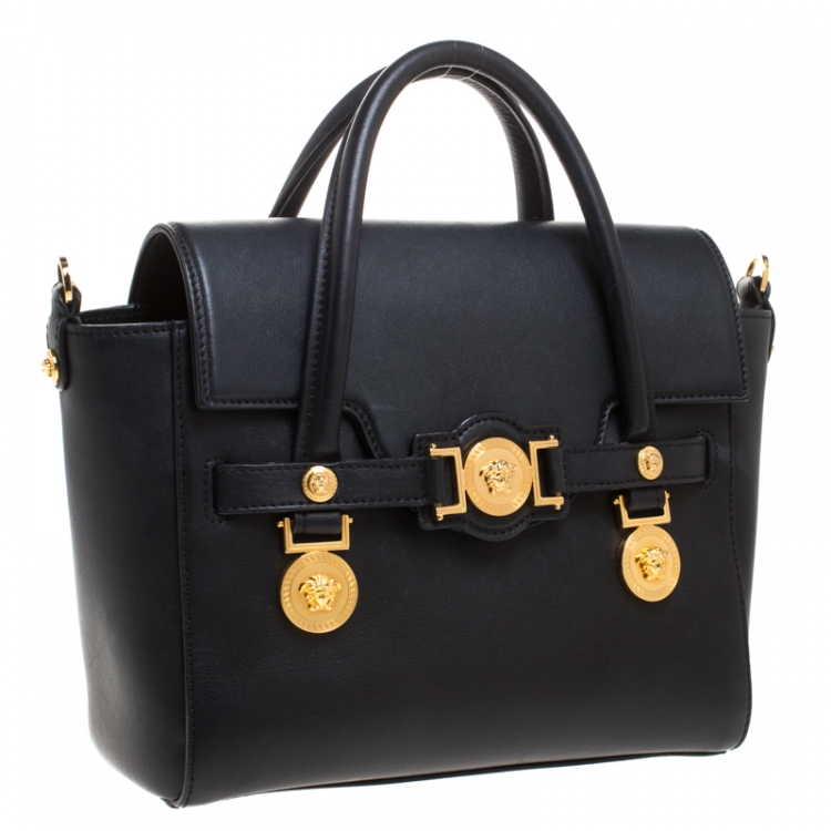 Pre Owned Versace Black Leather Medium Medusa Medallion Tote