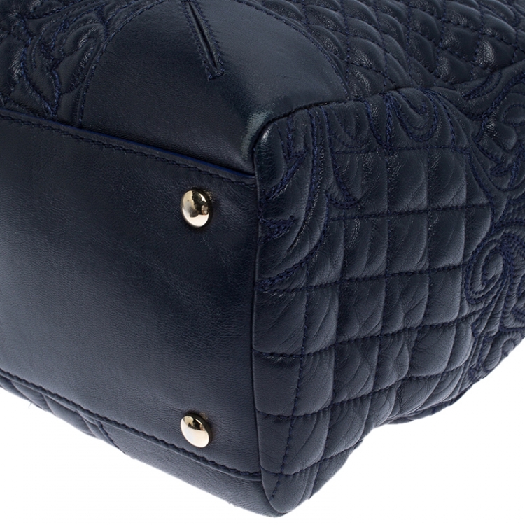 Pre Owned  Versace Navy Blue Quilted Leather Elettra Vanitas Tote