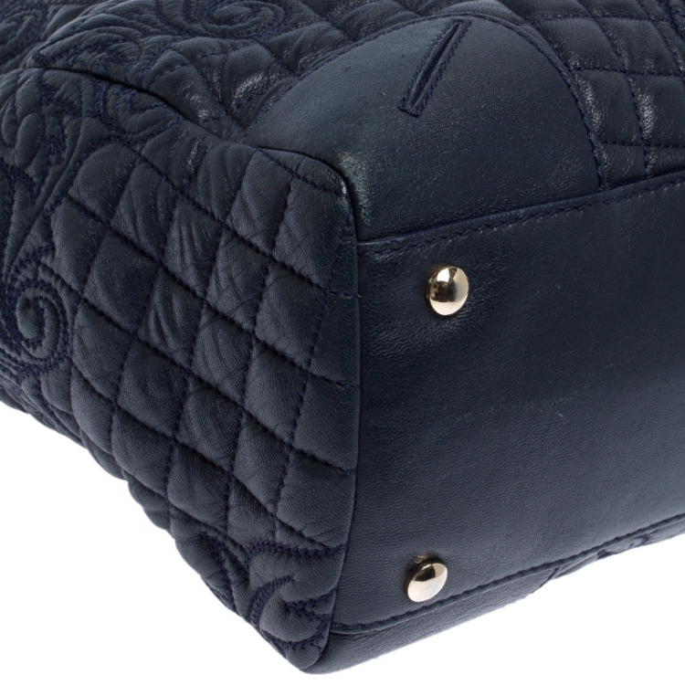 Pre Owned  Versace Navy Blue Quilted Leather Elettra Vanitas Tote