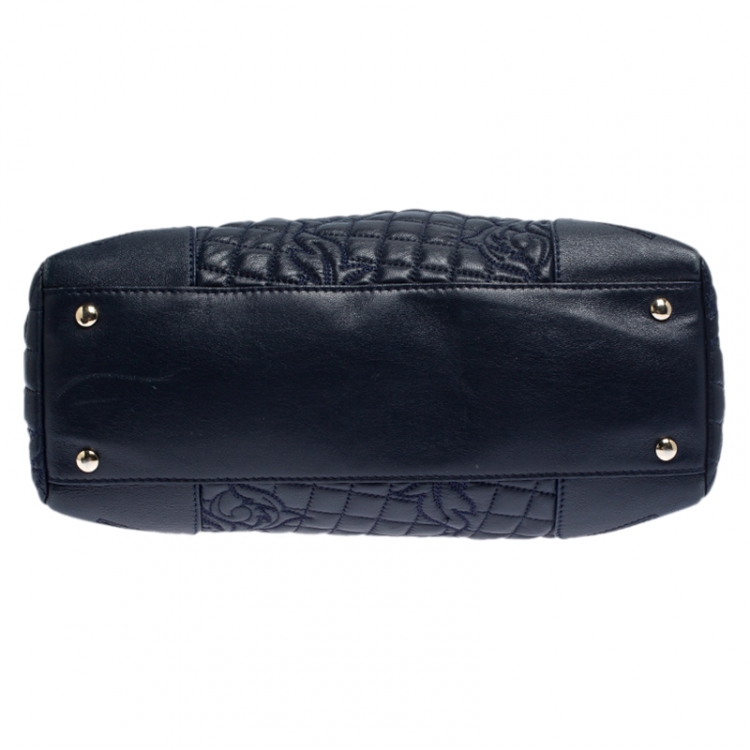Pre Owned  Versace Navy Blue Quilted Leather Elettra Vanitas Tote