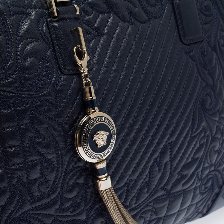 Pre Owned  Versace Navy Blue Quilted Leather Elettra Vanitas Tote