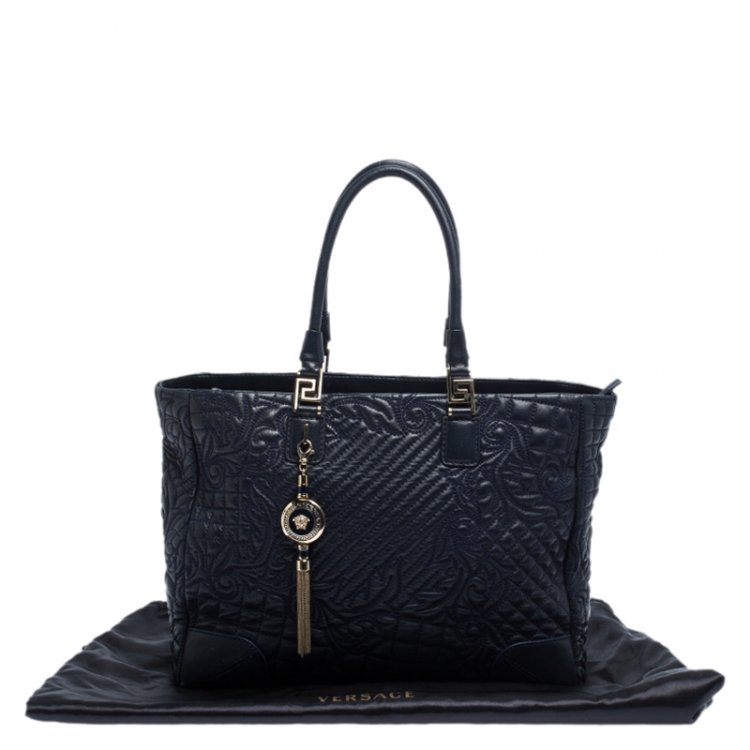 Pre Owned  Versace Navy Blue Quilted Leather Elettra Vanitas Tote