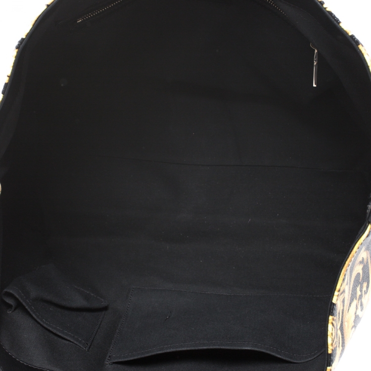 Pre Owned Versace Black/Yellow Borocco Print Coated Canvas Tote