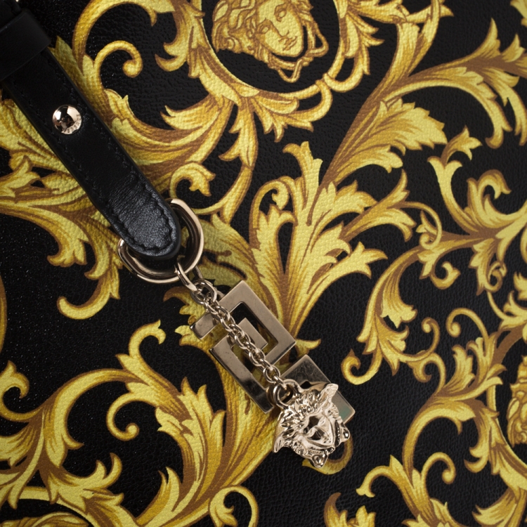 Pre Owned Versace Black/Yellow Borocco Print Coated Canvas Tote