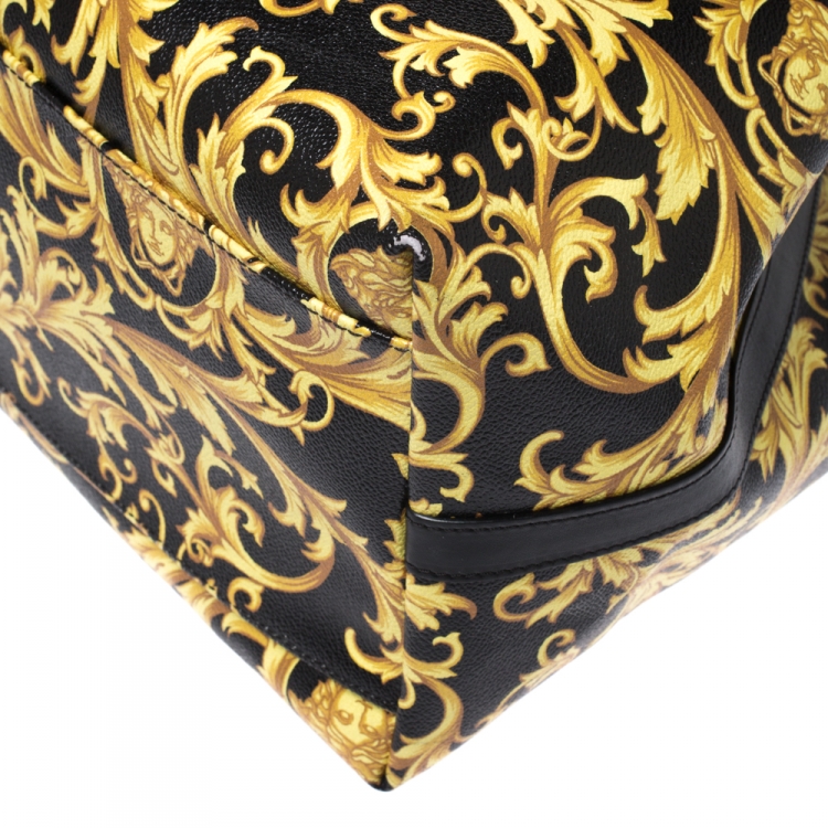Pre Owned Versace Black/Yellow Borocco Print Coated Canvas Tote