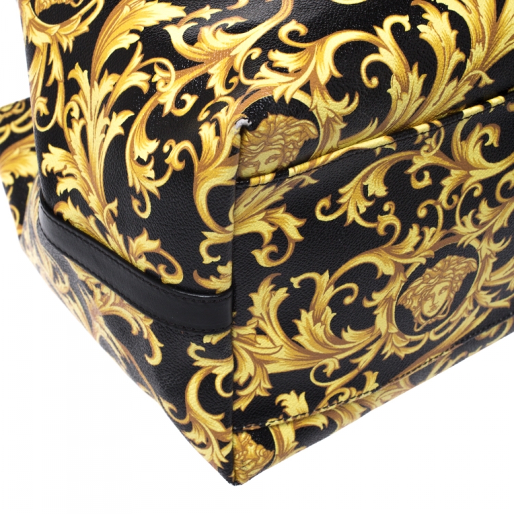 Pre Owned Versace Black/Yellow Borocco Print Coated Canvas Tote