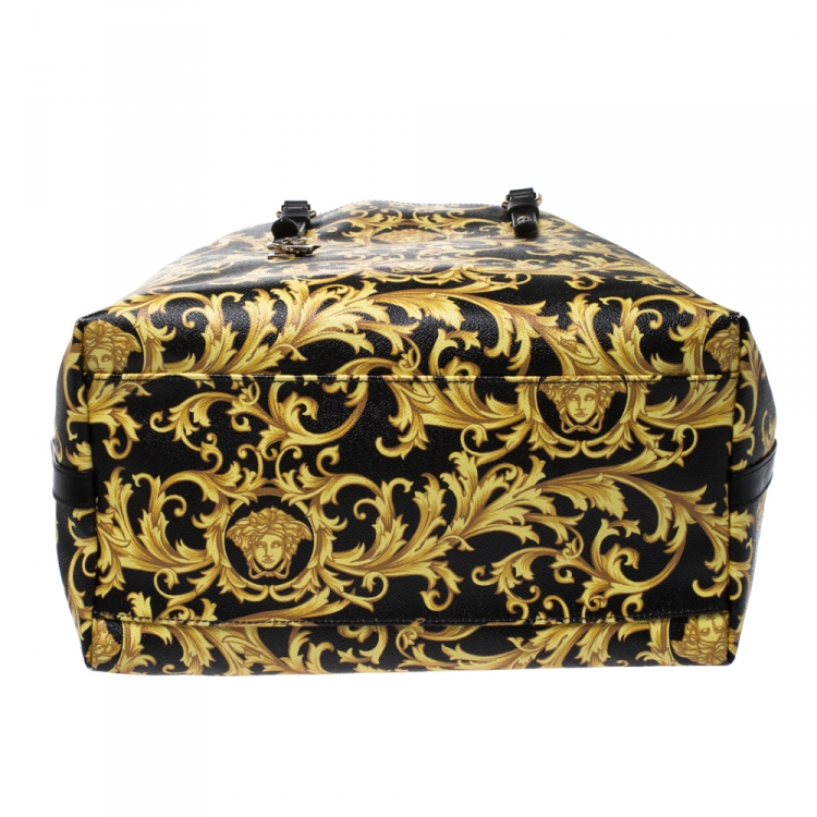 Pre Owned Versace Black/Yellow Borocco Print Coated Canvas Tote