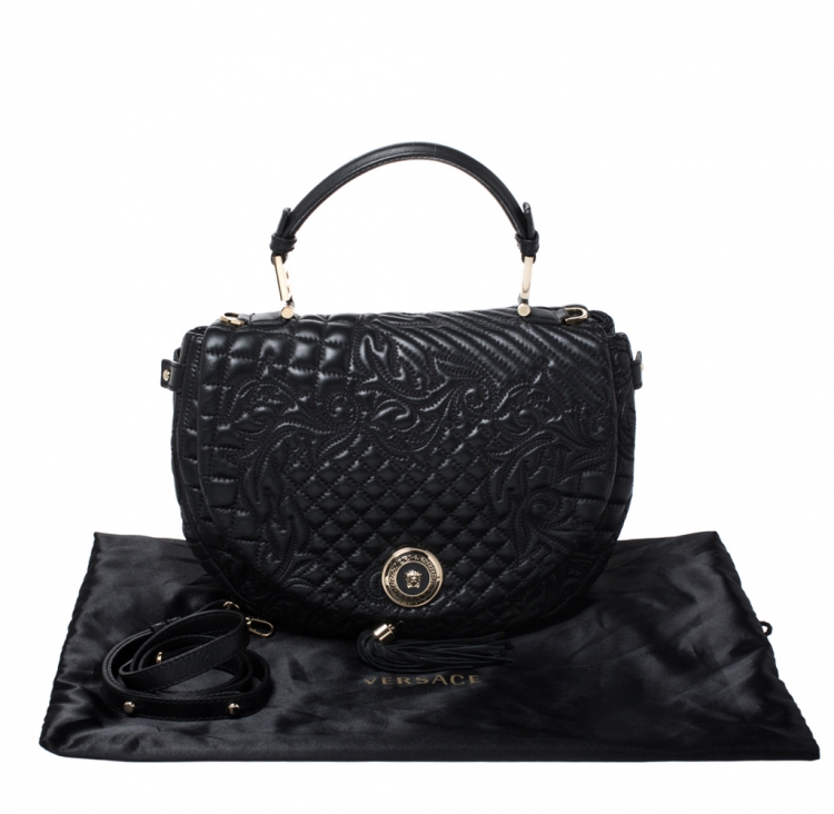 Pre Owned Versace Black Barocco Leather Altea Top Handle Bag
