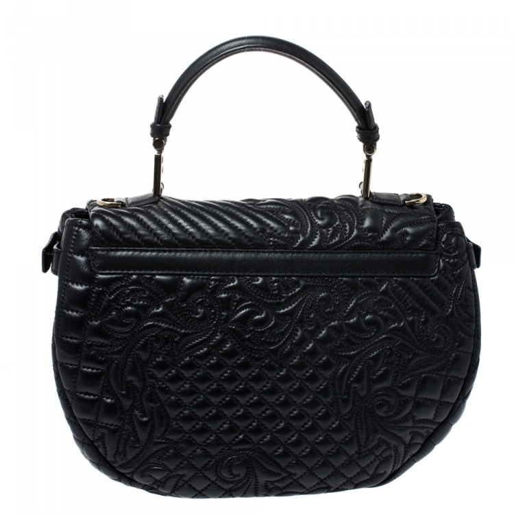 Pre Owned Versace Black Barocco Leather Altea Top Handle Bag