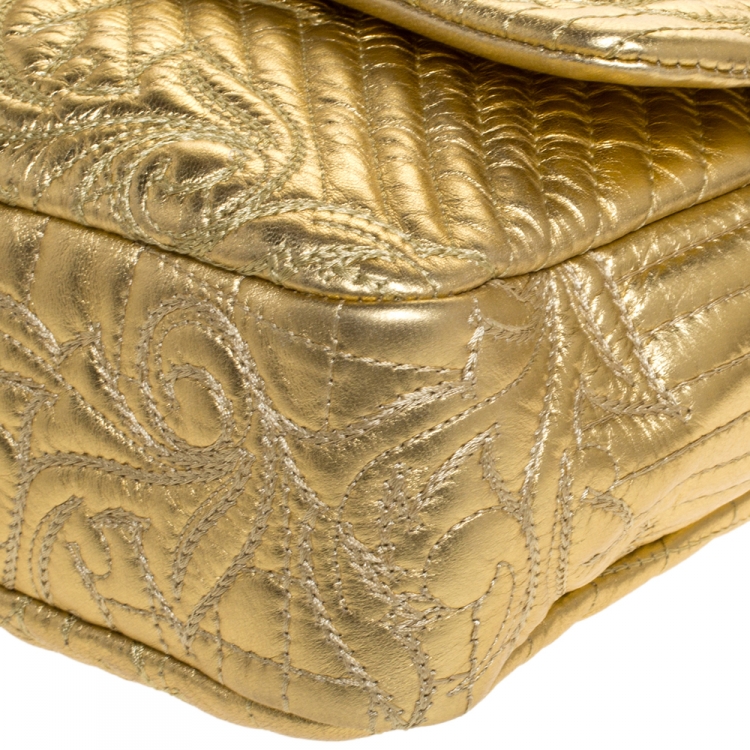 Pre Owned Versace Gold Barocco Leather Vanitas Medea Shoulder Bag