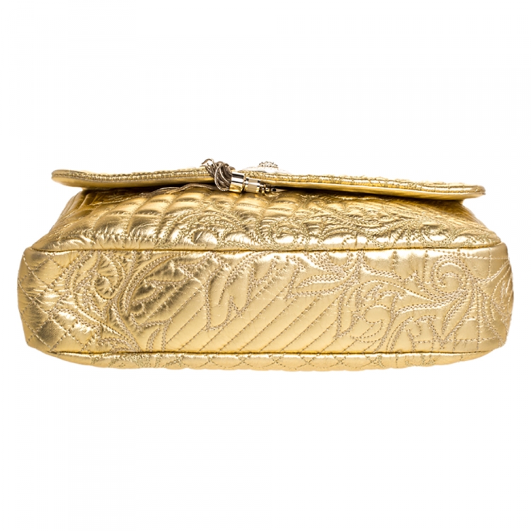 Pre Owned Versace Gold Barocco Leather Vanitas Medea Shoulder Bag