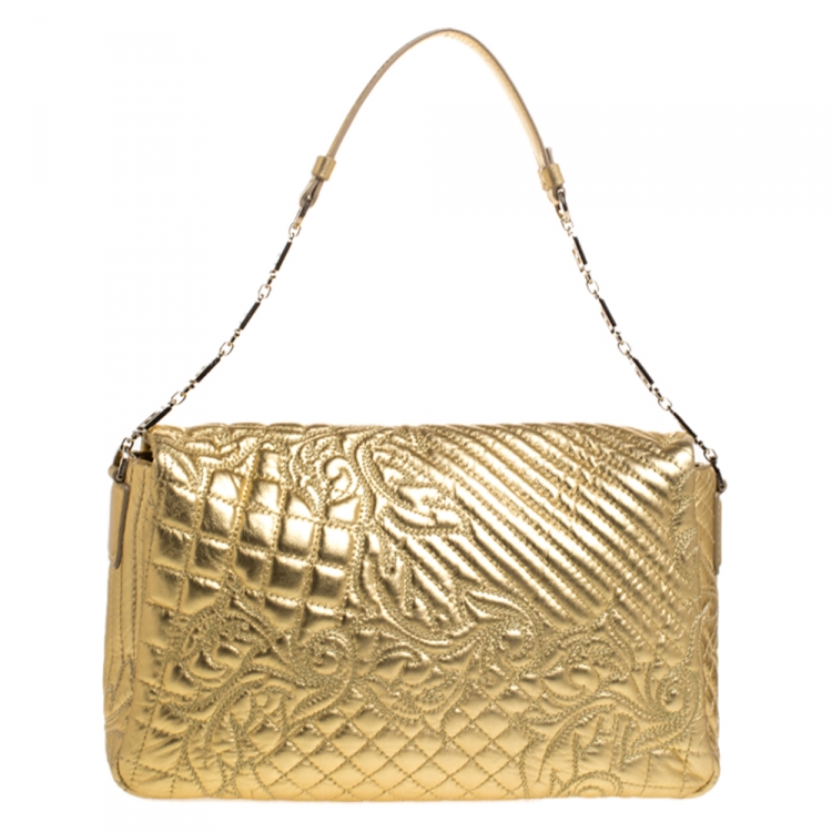 Pre Owned Versace Gold Barocco Leather Vanitas Medea Shoulder Bag