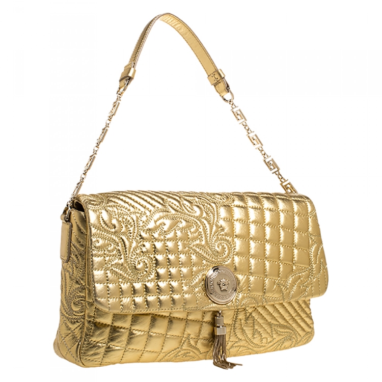 Pre Owned Versace Gold Barocco Leather Vanitas Medea Shoulder Bag
