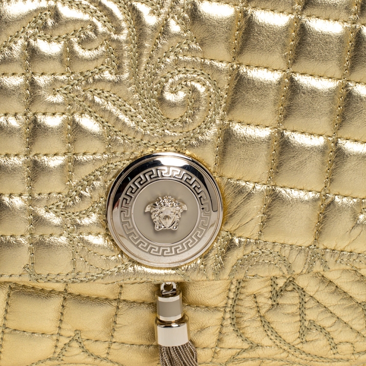 Pre Owned Versace Gold Barocco Leather Vanitas Medea Shoulder Bag