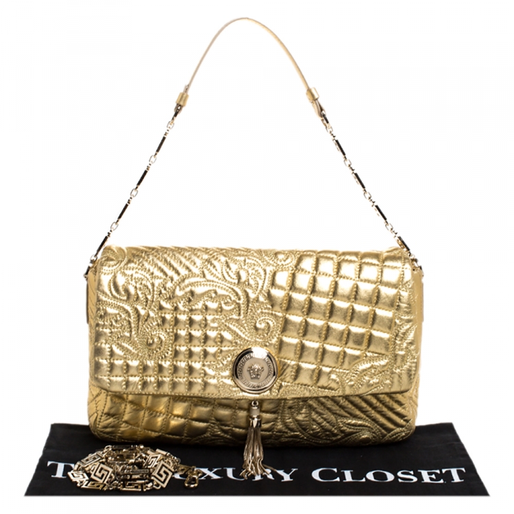 Pre Owned Versace Gold Barocco Leather Vanitas Medea Shoulder Bag
