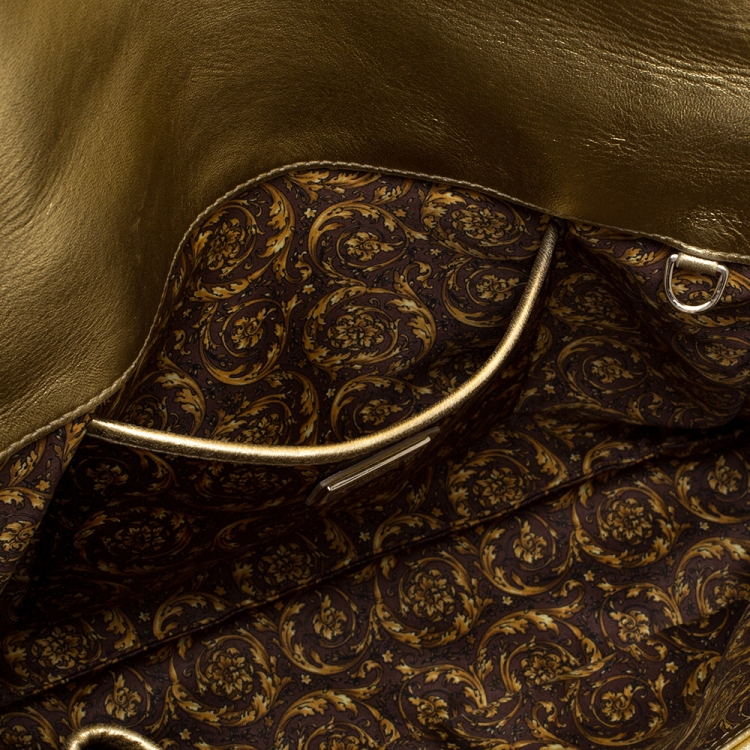 Pre Owned Versace Gold Barocco Leather Vanitas Medea Shoulder Bag