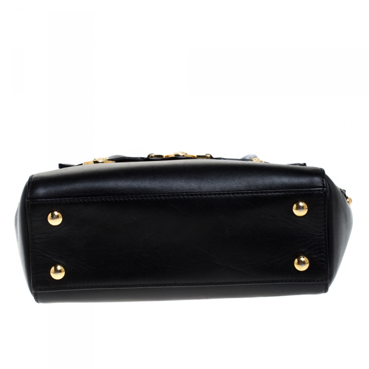 Pre Owned Versace Black Leather Small Medusa Medallion Tote