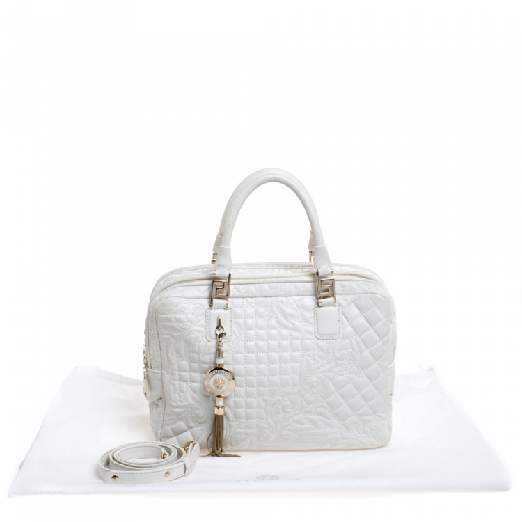 Pre Owned Versace White Leather Demetra Vanitas Top Handle Bag
