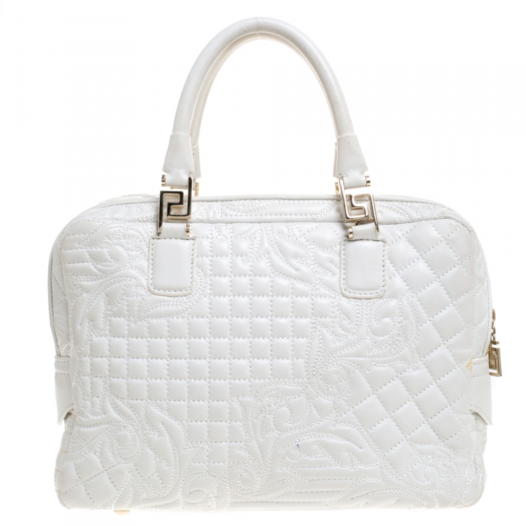 Pre Owned Versace White Leather Demetra Vanitas Top Handle Bag
