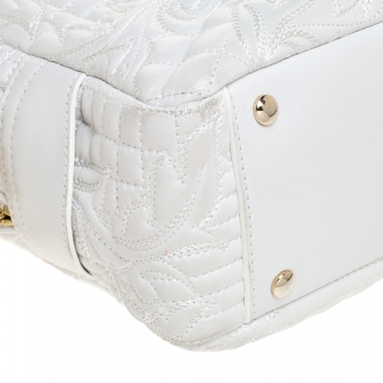 Pre Owned Versace White Leather Demetra Vanitas Top Handle Bag