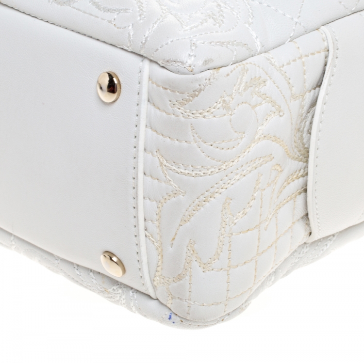 Pre Owned Versace White Leather Demetra Vanitas Top Handle Bag