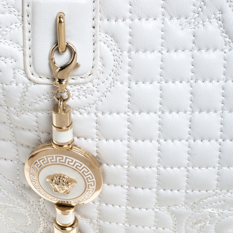 Pre Owned Versace White Leather Demetra Vanitas Top Handle Bag