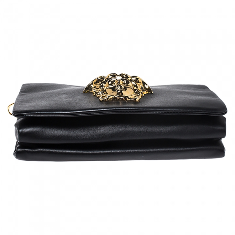 Pre Owned Versace Black Leather Medusa Flap Shoulder Bag