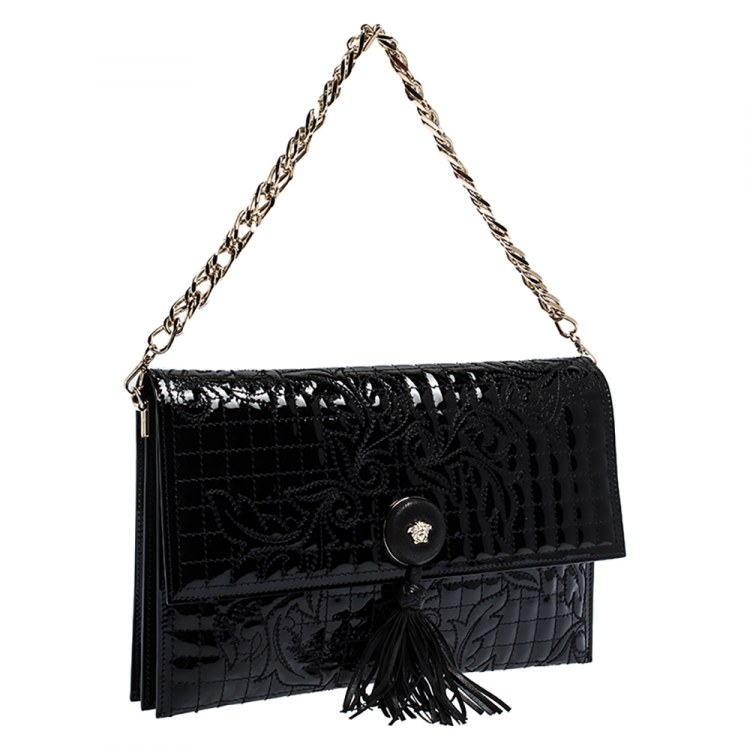 Pre Owned Versace Black Leather Tassel Medusa Shoulder Bag