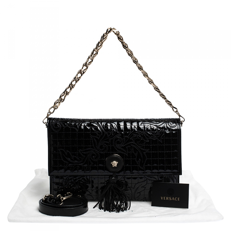 Pre Owned Versace Black Leather Tassel Medusa Shoulder Bag
