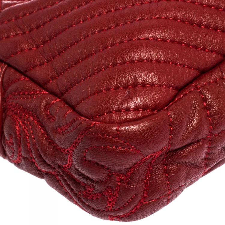 Pre Owned Versace Red Leather Medusa Charm Shoulder Bag