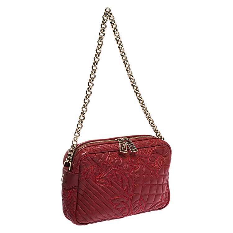 Pre Owned Versace Red Leather Medusa Charm Shoulder Bag