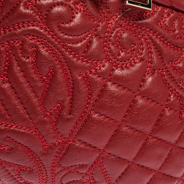 Pre Owned Versace Red Leather Medusa Charm Shoulder Bag