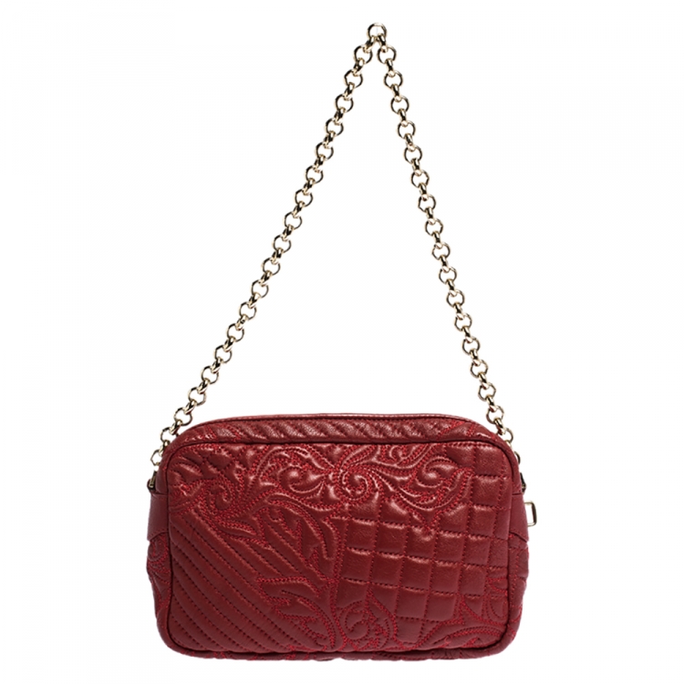 Pre Owned Versace Red Leather Medusa Charm Shoulder Bag