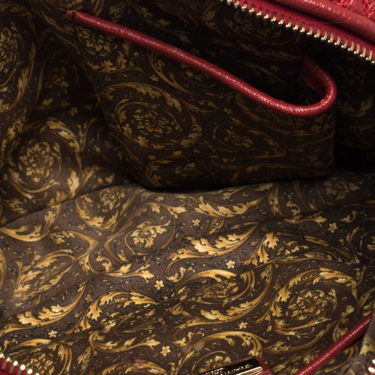 Pre Owned Versace Red Leather Medusa Charm Shoulder Bag