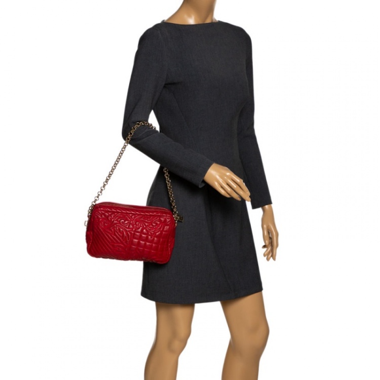 Pre Owned Versace Red Leather Medusa Charm Shoulder Bag