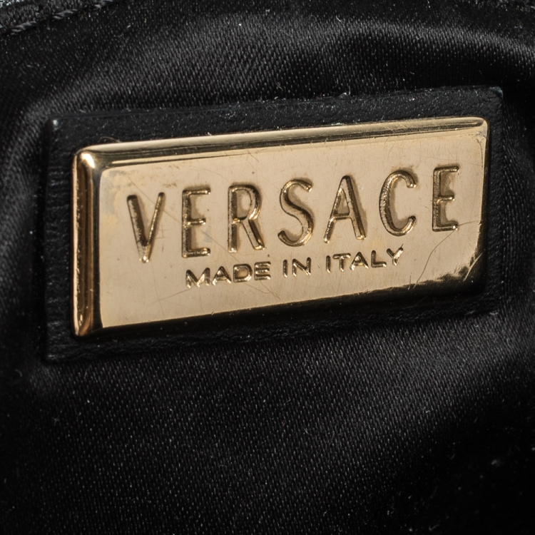 Pre Owned Versace Black/Gold Signature Fabric and Leather Studded Snap Out Of It Satchel 