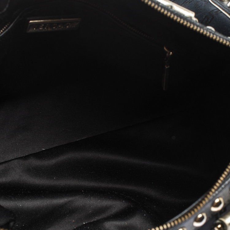 Pre Owned Versace Black/Gold Signature Fabric and Leather Studded Snap Out Of It Satchel 
