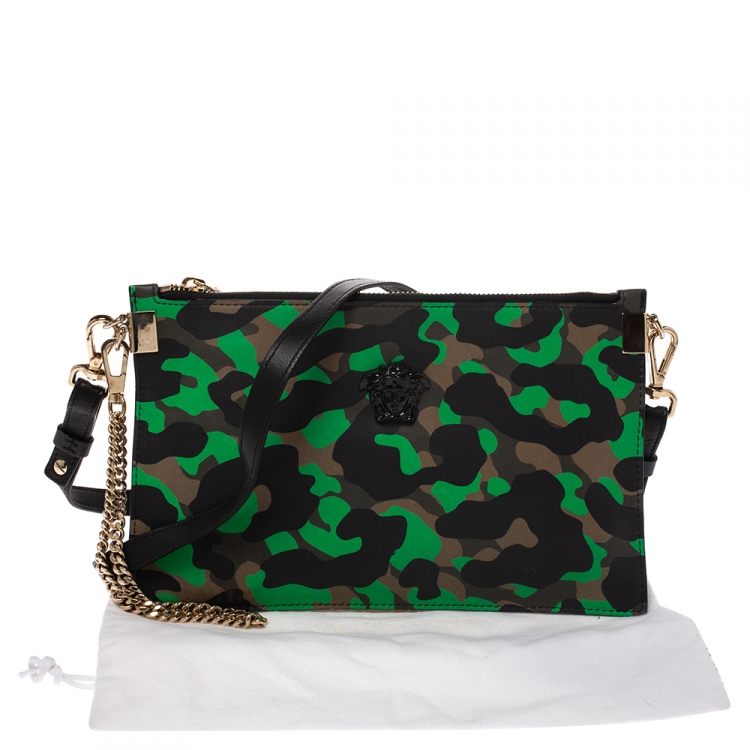 Pre Owned Versace Green Camouflage Leather Crossbody Bag