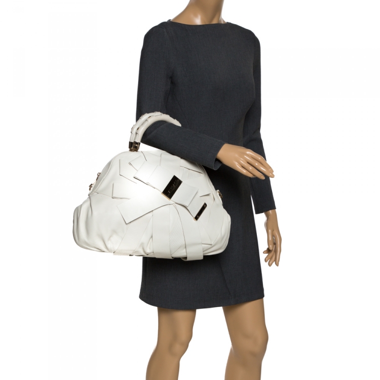 Pre Owned Versace White Leather Venita Bow Satchel 