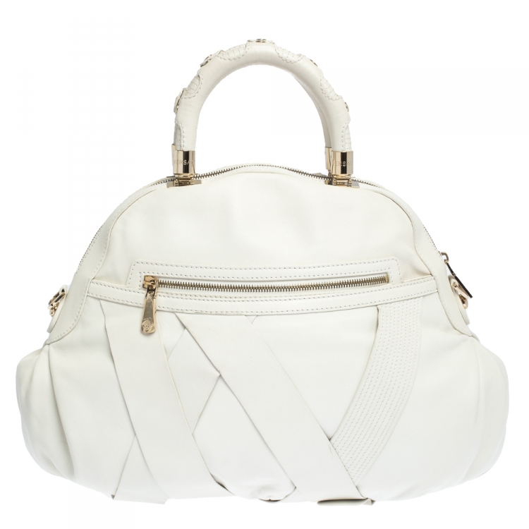 Pre Owned Versace White Leather Venita Bow Satchel 