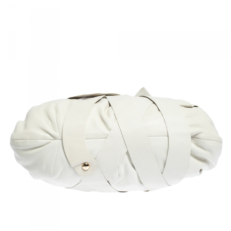 Pre Owned Versace White Leather Venita Bow Satchel 