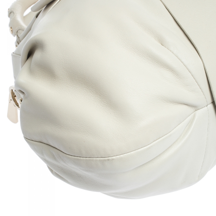Pre Owned Versace White Leather Venita Bow Satchel 