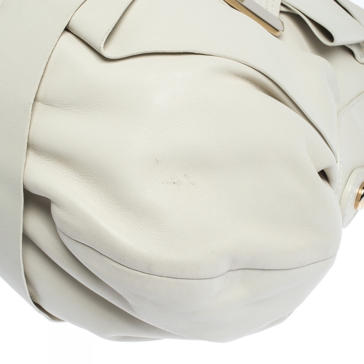 Pre Owned Versace White Leather Venita Bow Satchel 