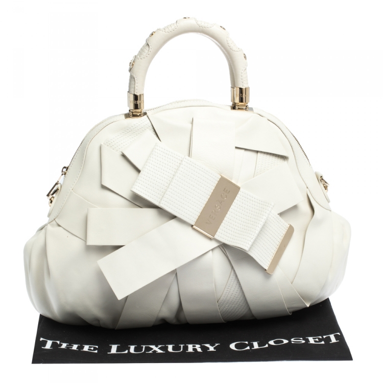 Pre Owned Versace White Leather Venita Bow Satchel 